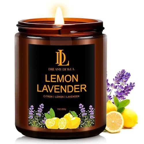 Lemon Lavender Duftkerze, Sojakerze mit Zitrone und Lavendel, 200g, 50 Stunden Brenndauer, Geschenk für Muttertag, Wohnaccessoire