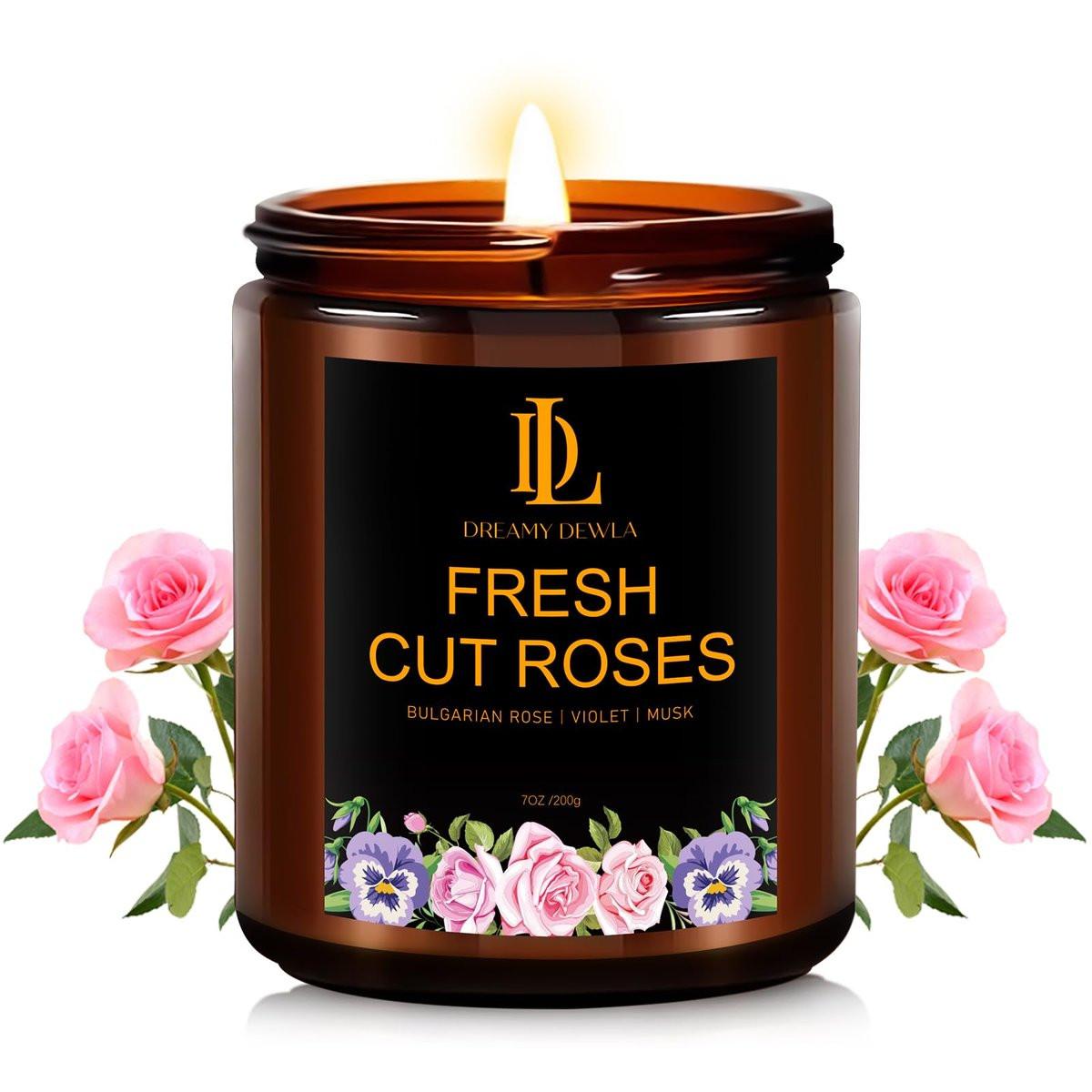 Frisch geschnittene Rosen Kerzen, Duftkerze mit Rosenduft, Muttertagsgeschenk für Frauen, Sojakerze für Zuhause, 7oz 50 Stunden Brenndauer, Wohndekoration