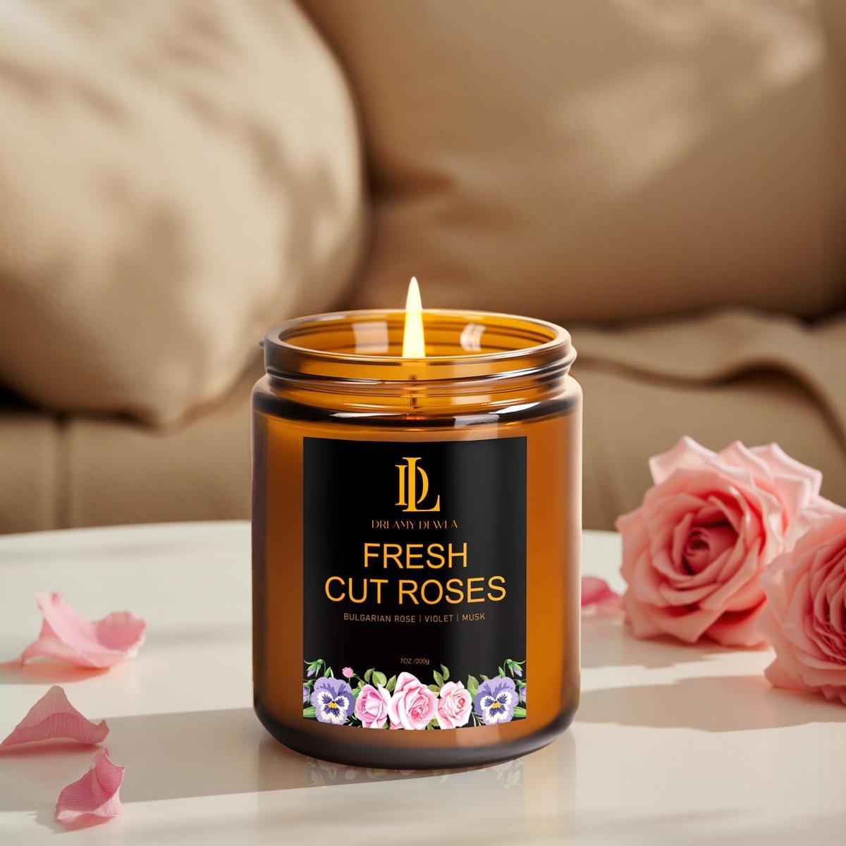 Frisch geschnittene Rosen Kerzen, Duftkerze mit Rosenduft, Muttertagsgeschenk für Frauen, Sojakerze für Zuhause, 7oz 50 Stunden Brenndauer, Wohndekoration