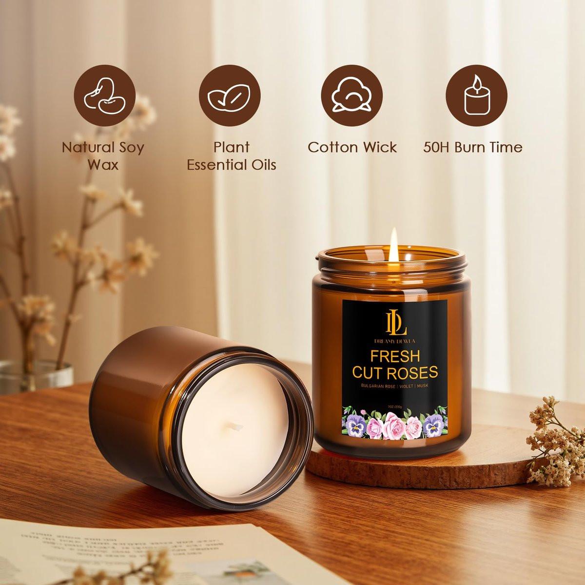 Frisch geschnittene Rosen Kerzen, Duftkerze mit Rosenduft, Muttertagsgeschenk für Frauen, Sojakerze für Zuhause, 7oz 50 Stunden Brenndauer, Wohndekoration