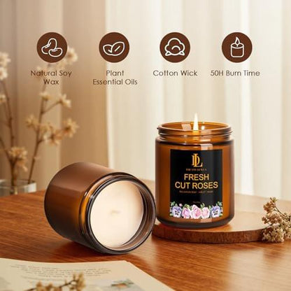 Frisch geschnittene Rosen Kerzen, Duftkerze mit Rosenduft, Muttertagsgeschenk für Frauen, Sojakerze für Zuhause, 7oz 50 Stunden Brenndauer, Wohndekoration