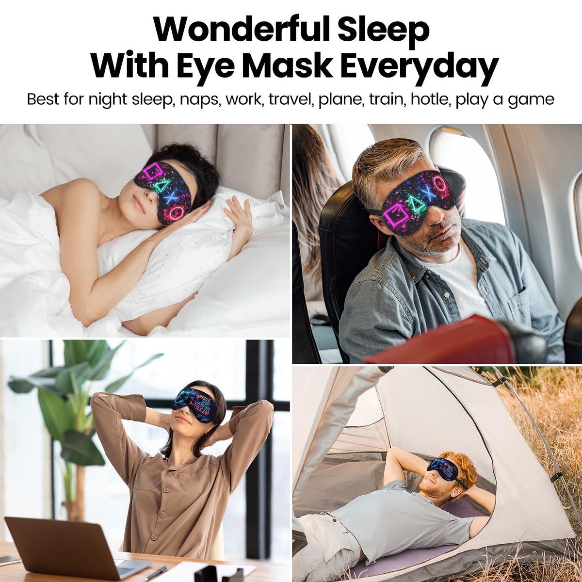 2er-Pack Schlafmasken für Jungen – Seidige Blackout-Maske für Kinder & Erwachsene, Reise-Augenmaske für Gaming & Schlaf
