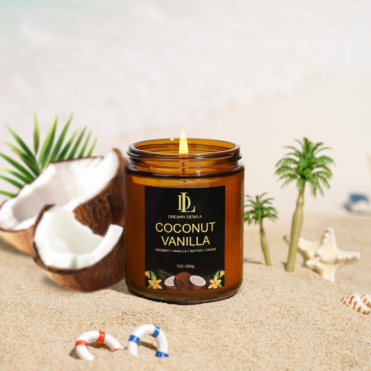 Coconut Vanilla Kerzen, 7 oz Vanille Kokos Duftkerze, Natürliche Sojakerzen für Zuhause, Lange Brenndauer 50 Stunden, Geschenk für Männer Frauen