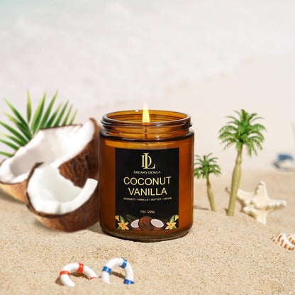 Coconut Vanilla Kerzen, 7 oz Vanille Kokos Duftkerze, Natürliche Sojakerzen für Zuhause, Lange Brenndauer 50 Stunden, Geschenk für Männer Frauen