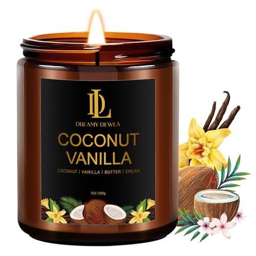 Coconut Vanilla Kerzen, 7 oz Vanille Kokos Duftkerze, Natürliche Sojakerzen für Zuhause, Lange Brenndauer 50 Stunden, Geschenk für Männer Frauen