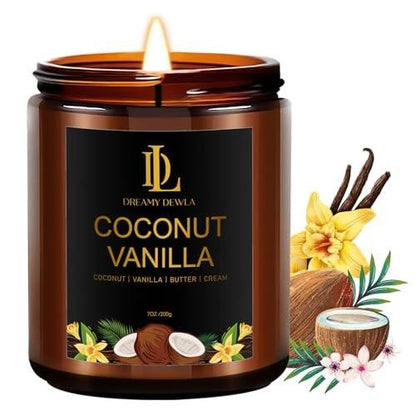 Coconut Vanilla Kerzen, 7 oz Vanille Kokos Duftkerze, Natürliche Sojakerzen für Zuhause, Lange Brenndauer 50 Stunden, Geschenk für Männer Frauen