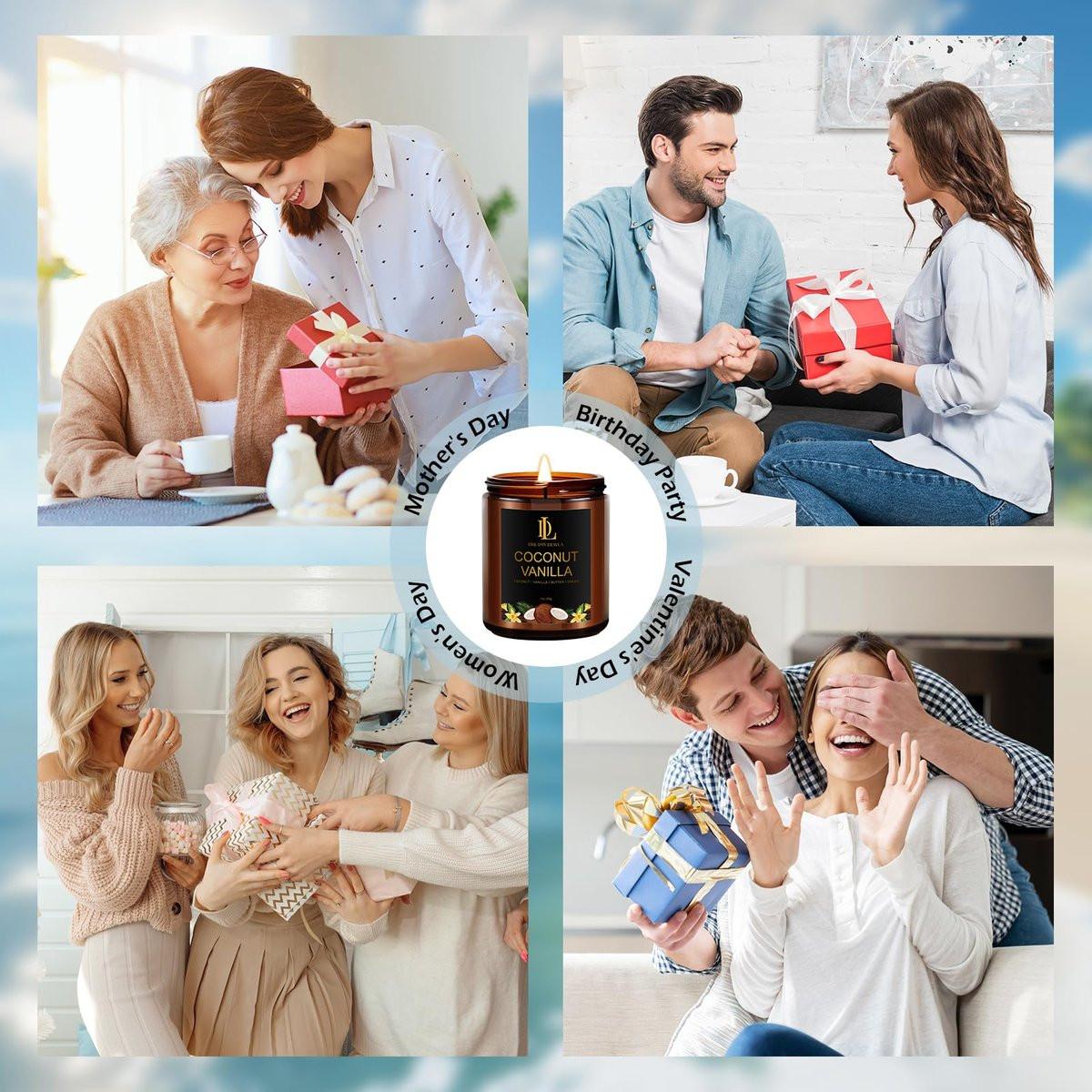 Coconut Vanilla Kerzen, 7 oz Vanille Kokos Duftkerze, Natürliche Sojakerzen für Zuhause, Lange Brenndauer 50 Stunden, Geschenk für Männer Frauen