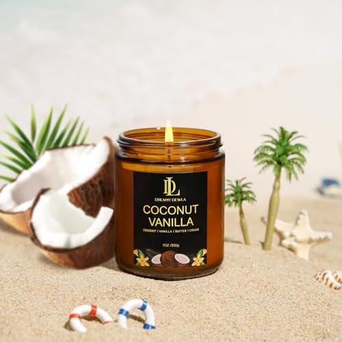 Coconut Vanilla Kerzen, 7 oz Vanille Kokos Duftkerze, Natürliche Sojakerzen für Zuhause, Lange Brenndauer 50 Stunden, Geschenk für Männer Frauen