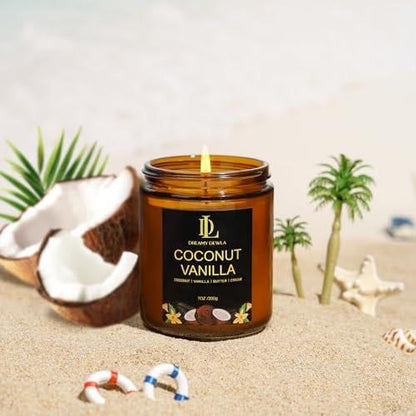 Coconut Vanilla Kerzen, 7 oz Vanille Kokos Duftkerze, Natürliche Sojakerzen für Zuhause, Lange Brenndauer 50 Stunden, Geschenk für Männer Frauen