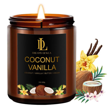 Coconut Vanilla Kerzen, 7 oz Vanille Kokos Duftkerze, Natürliche Sojakerzen für Zuhause, Lange Brenndauer 50 Stunden, Geschenk für Männer Frauen