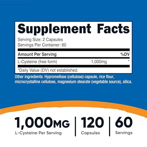 Nutricost L-Cystein 1000mg, 120 Kapseln - Non-GMO, glutenfrei, 500mg pro Kapsel