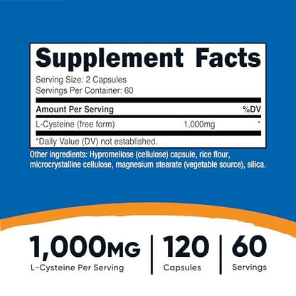 Nutricost L-Cystein 1000mg, 120 Kapseln - Non-GMO, glutenfrei, 500mg pro Kapsel