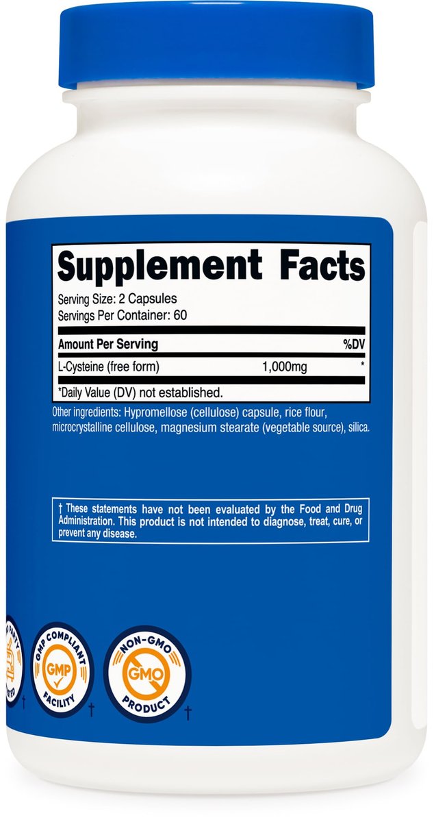 Nutricost L-Cystein 1000mg, 120 Kapseln - Non-GMO, glutenfrei, 500mg pro Kapsel