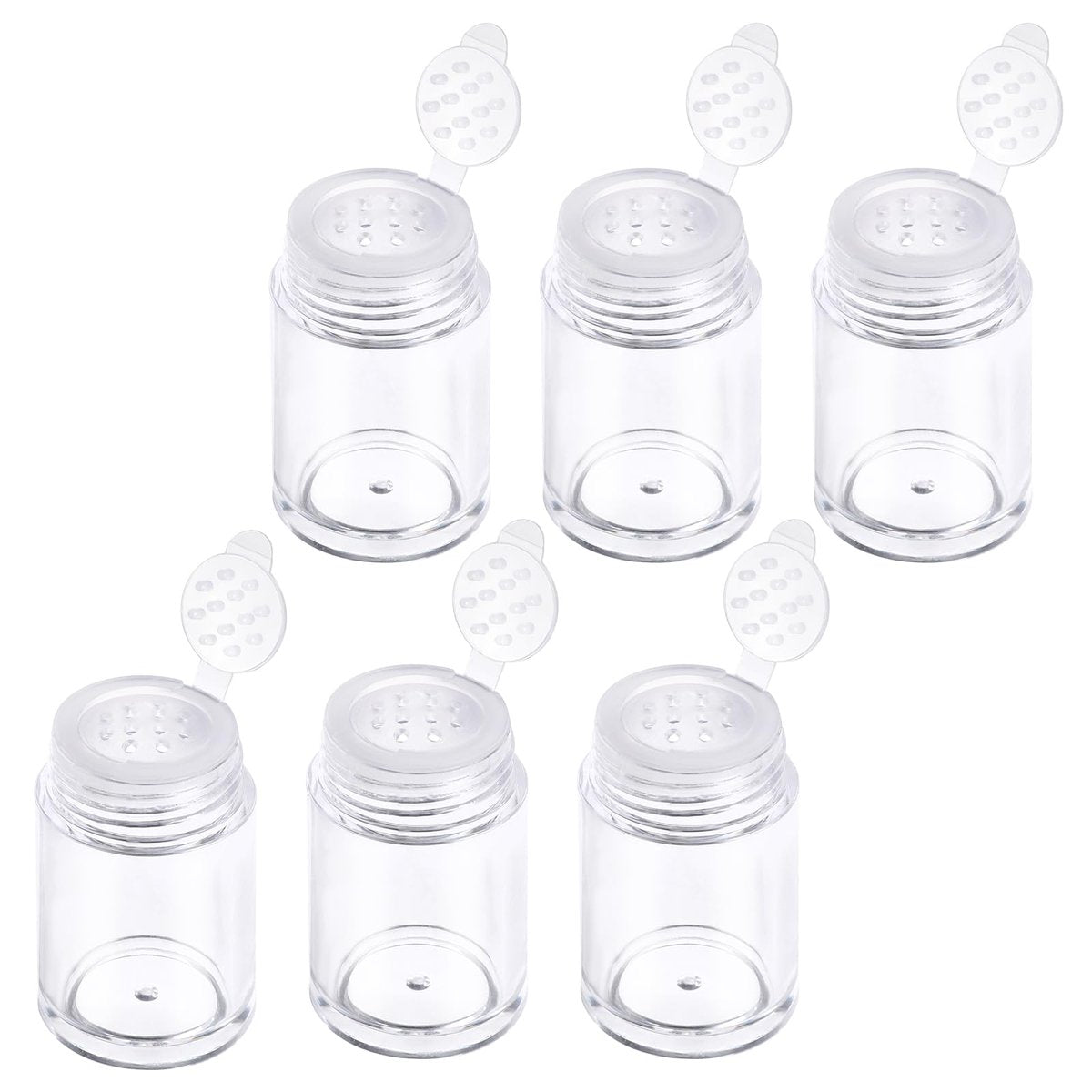 6 Stück Klare Plastik-Losepulverflasche Glitzerpulverflasche Babypuderbehälter mit 12-Loch-Sieb und Deckeln, Reisebehälter 10 ml