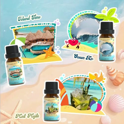 SALUBRITO Beach Fragrance Öle Set – Sommerliche Duftöle für Diffuser, Kerzen- und Seifenherstellung – Beachy Breeze, Sea Salt, Pink Island, Ocean Air, Island Time, Mint Mojito