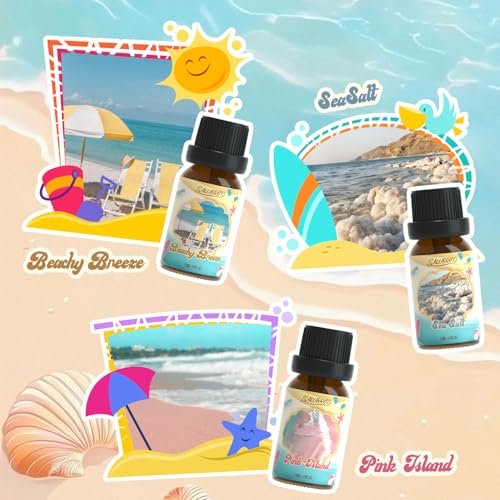 SALUBRITO Beach Fragrance Öle Set – Sommerliche Duftöle für Diffuser, Kerzen- und Seifenherstellung – Beachy Breeze, Sea Salt, Pink Island, Ocean Air, Island Time, Mint Mojito
