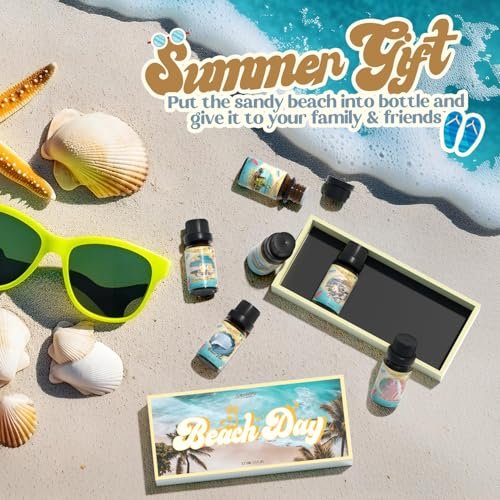 SALUBRITO Beach Fragrance Öle Set – Sommerliche Duftöle für Diffuser, Kerzen- und Seifenherstellung – Beachy Breeze, Sea Salt, Pink Island, Ocean Air, Island Time, Mint Mojito