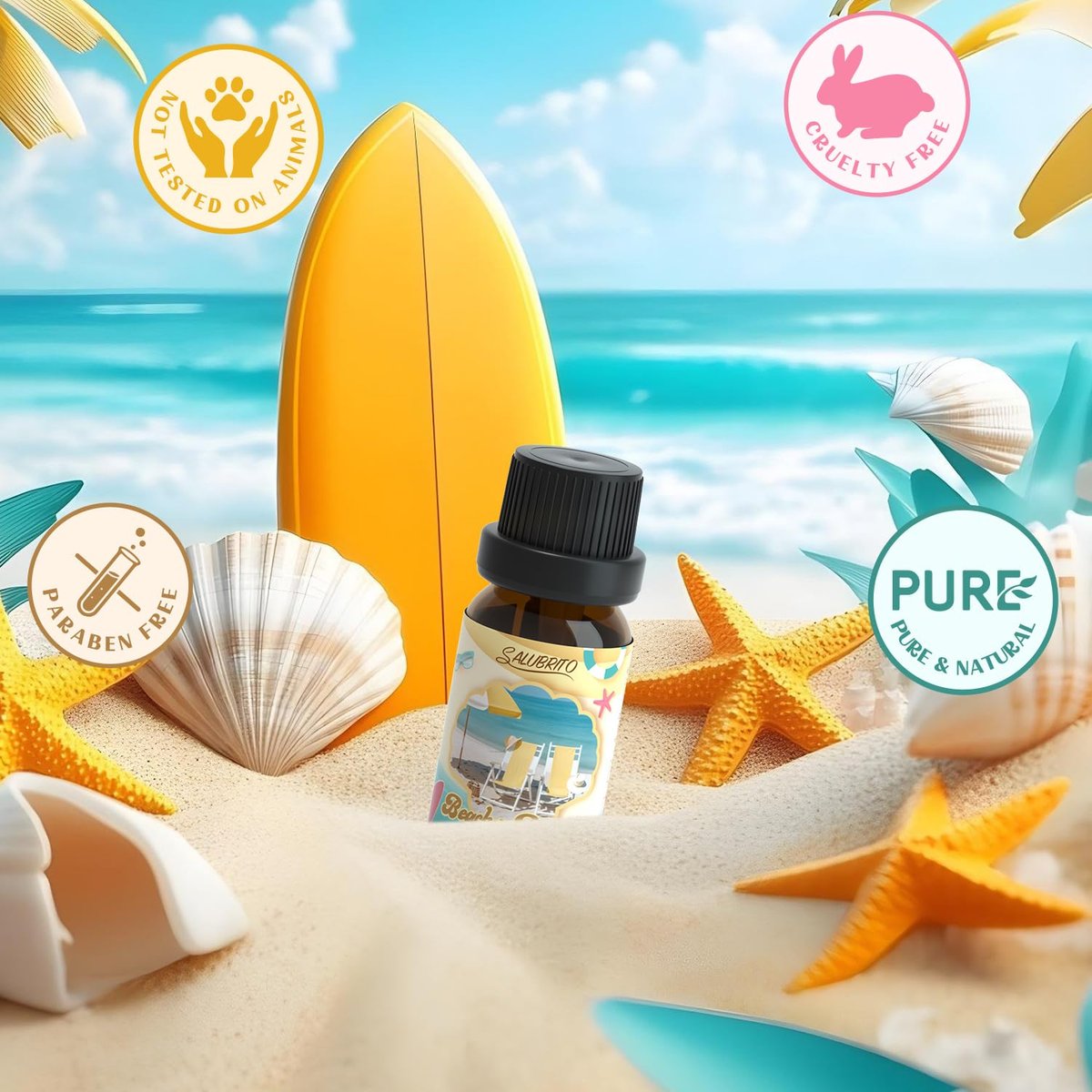SALUBRITO Beach Fragrance Öle Set – Sommerliche Duftöle für Diffuser, Kerzen- und Seifenherstellung – Beachy Breeze, Sea Salt, Pink Island, Ocean Air, Island Time, Mint Mojito