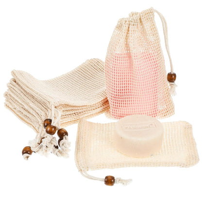 cobee 10er Pack Seifenbeutel, reine Baumwolle Seifensparbeutel, Mesh-Peeling-Seifenbeutel, aufschäumender trocknender Seifenhalter für die Dusche (reine Baumwolle)