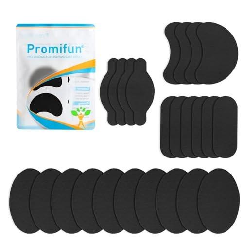 Promifun Moleskin Streifen mit Klebstoff Blasenprävention Pads Molke Haut Aufkleber für Füße Ferse Schuhe Polsterung - 24 Blatt in 4 Formen, Schwarz