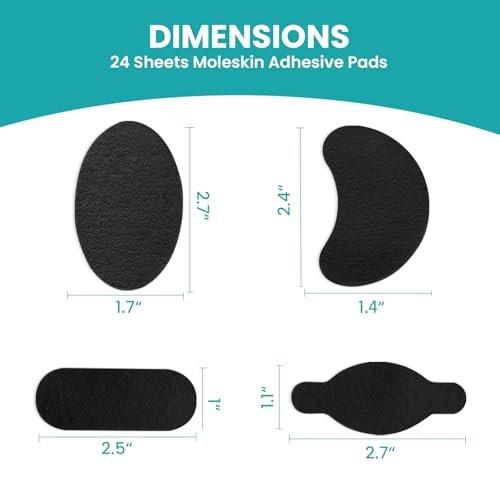 Promifun Moleskin Streifen mit Klebstoff Blasenprävention Pads Molke Haut Aufkleber für Füße Ferse Schuhe Polsterung - 24 Blatt in 4 Formen, Schwarz