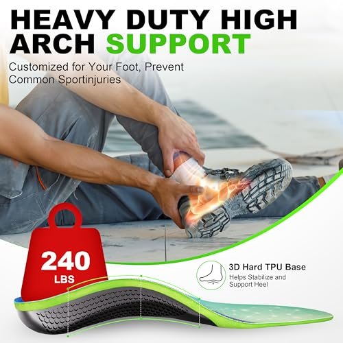Healrecux Plantar Fasciitis Einlegesohlen für Damen und Herren – Hochbelastbare Fußgewölbestützen für Schmerzlinderung, Arbeitsstiefel Orthotics Einlegesohlen für ganztägiges Stehen, Größe L