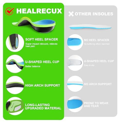 Healrecux Plantar Fasciitis Einlegesohlen für Damen und Herren – Hochbelastbare Fußgewölbestützen für Schmerzlinderung, Arbeitsstiefel Orthotics Einlegesohlen für ganztägiges Stehen, Größe L