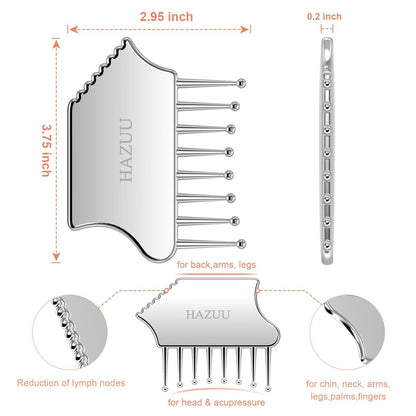 HAZUU Tragbarer Edelstahl-Kopfhautmassager - Guasha-Schabewerkzeug für Kopf, Nacken, Schultern, Beine & Arme - Ideal zur beruhigenden Entspannung (Kammform)