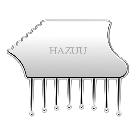 HAZUU Tragbarer Edelstahl-Kopfhautmassager - Guasha-Schabewerkzeug für Kopf, Nacken, Schultern, Beine & Arme - Ideal zur beruhigenden Entspannung (Kammform)