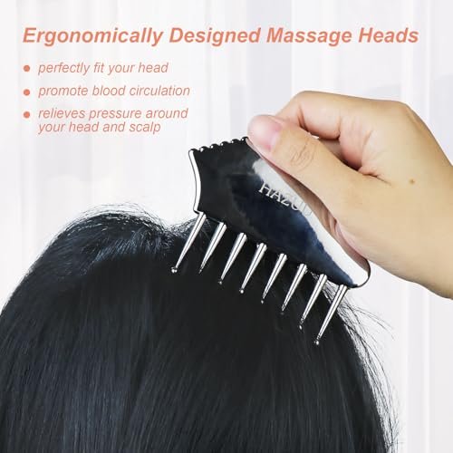 HAZUU Tragbarer Edelstahl-Kopfhautmassager - Guasha-Schabewerkzeug für Kopf, Nacken, Schultern, Beine & Arme - Ideal zur beruhigenden Entspannung (Kammform)