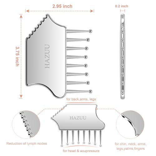 HAZUU Tragbarer Edelstahl-Kopfhautmassager - Guasha-Schabewerkzeug für Kopf, Nacken, Schultern, Beine & Arme - Ideal zur beruhigenden Entspannung (Kammform)