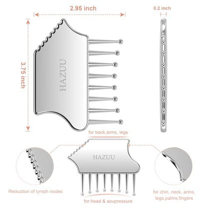 HAZUU Tragbarer Edelstahl-Kopfhautmassager - Guasha-Schabewerkzeug für Kopf, Nacken, Schultern, Beine & Arme - Ideal zur beruhigenden Entspannung (Kammform)