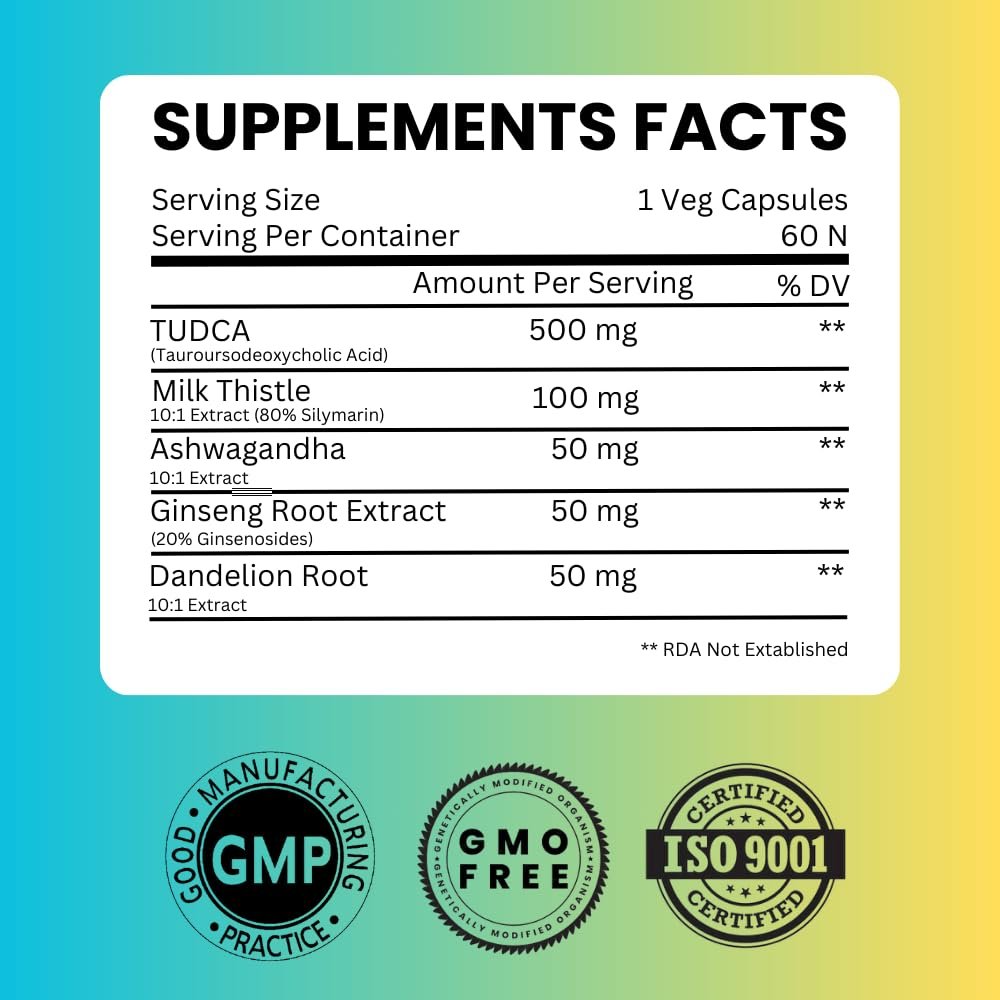 SAIKOU HERBS TUDCA 750mg - 5-in-1 mit Mariendistel, Ashwagandha, Löwenzahn und Ginseng - 60 Portionen