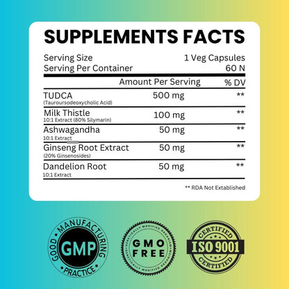 SAIKOU HERBS TUDCA 750mg - 5-in-1 mit Mariendistel, Ashwagandha, Löwenzahn und Ginseng - 60 Portionen