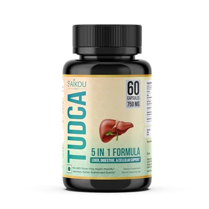 SAIKOU HERBS TUDCA 750mg - 5-in-1 mit Mariendistel, Ashwagandha, Löwenzahn und Ginseng - 60 Portionen