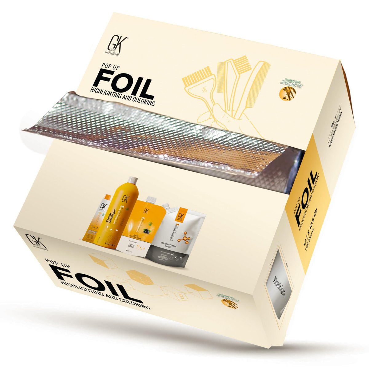 GK Hair Pop-up Folienbox mit 250 Blatt – Premium Silber-Aluminiumfolie zum Haarefärben, Strähnchen, Coloration