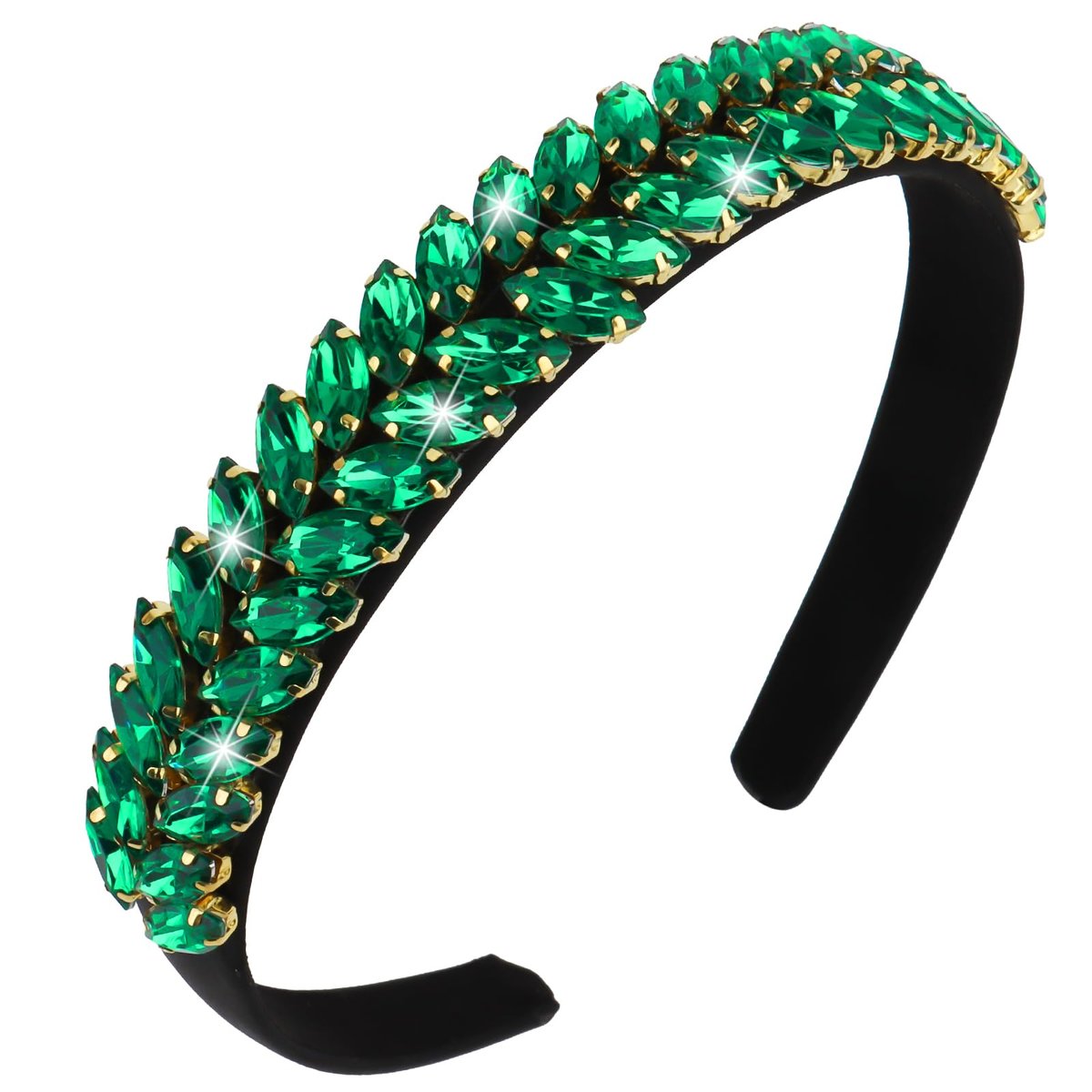 Wecoe Grüner Strass-Stirnband für Frauen und Mädchen – St. Patrick's Day, festlicher Bling-Glitzer-Kopfschmuck mit Blattform-Diamanten