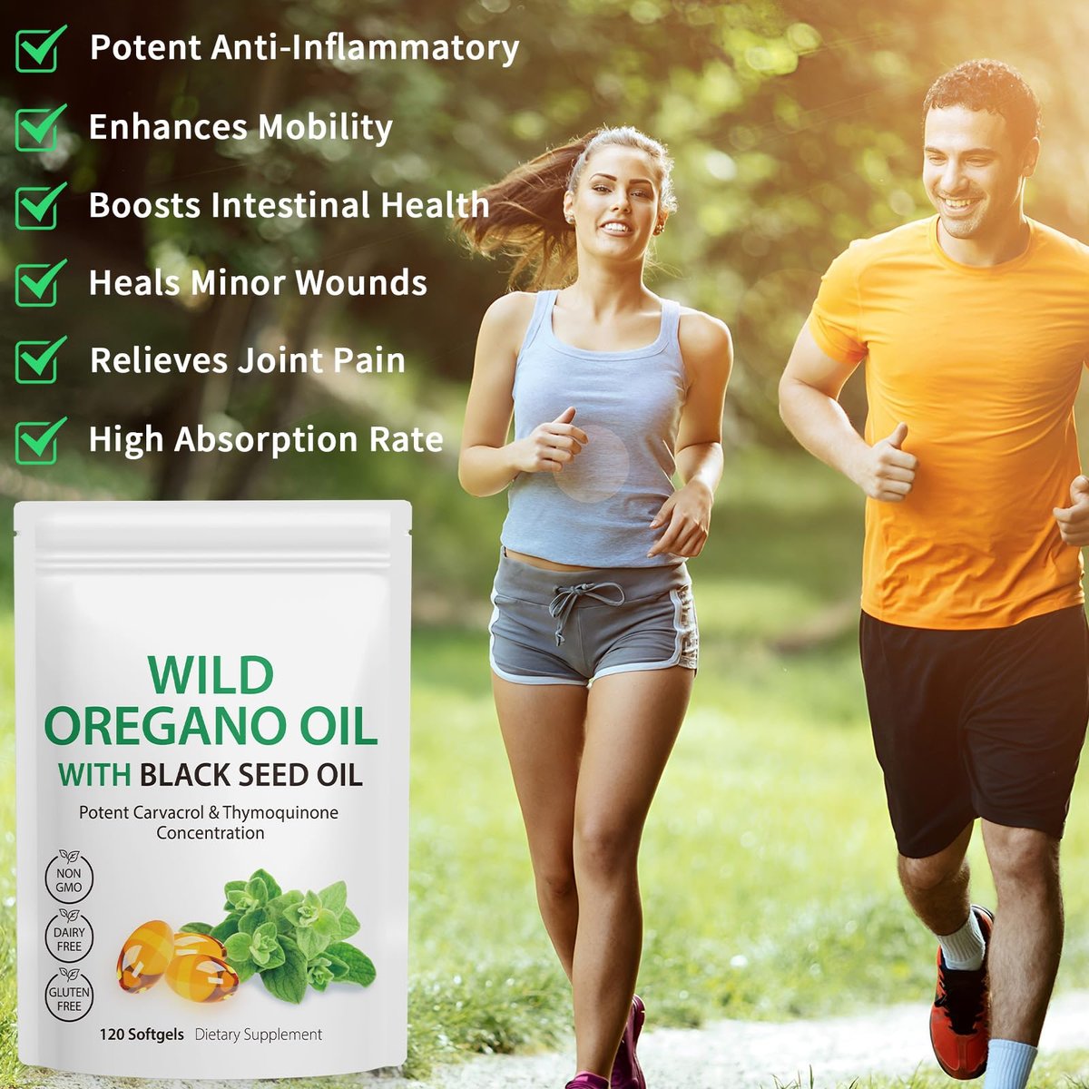 Nyloriaine 120 Kapseln Oreganoöl mit Schwarzkümmelöl – Immunsystem Unterstützung, Chlorophyll, Schnelle Aufnahme, GMP-zertifiziert