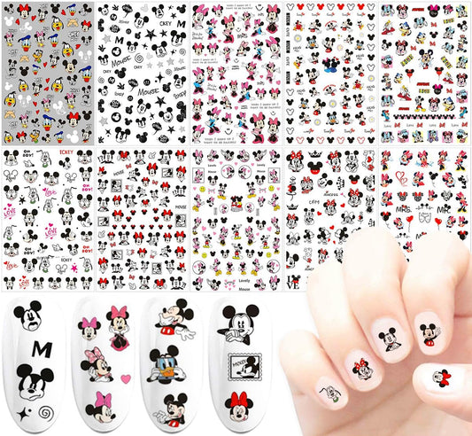 3D Nagelaufkleber - Süße selbstklebende Nail Art Decals für Frauen, 10 Stück, Cartoon Nageldesign
