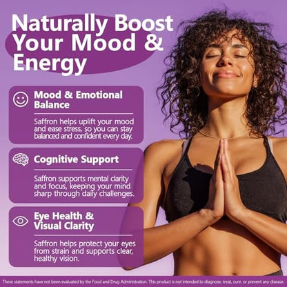 HyberVive Safran-Ergänzung 88,5 mg | 90 vegane Kapseln, Saffran-Extrakt für Stimmung, Energie, Augen- und Fokus-Unterstützung für Frauen und Männer, 100 % reine Inhaltsstoffe, hergestellt in den USA, Non-GMO & glutenfrei