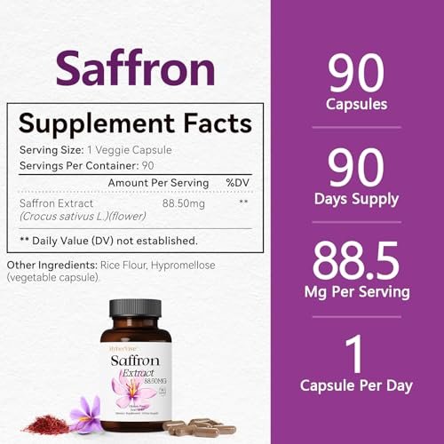 HyberVive Safran-Ergänzung 88,5 mg | 90 vegane Kapseln, Saffran-Extrakt für Stimmung, Energie, Augen- und Fokus-Unterstützung für Frauen und Männer, 100 % reine Inhaltsstoffe, hergestellt in den USA, Non-GMO & glutenfrei