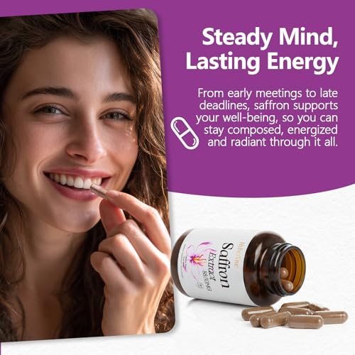 HyberVive Safran-Ergänzung 88,5 mg | 90 vegane Kapseln, Saffran-Extrakt für Stimmung, Energie, Augen- und Fokus-Unterstützung für Frauen und Männer, 100 % reine Inhaltsstoffe, hergestellt in den USA, Non-GMO & glutenfrei