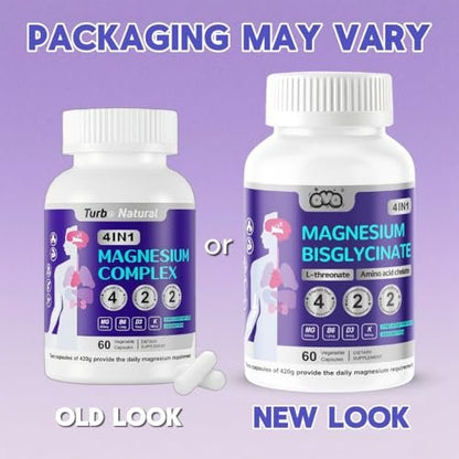 420 mg Magnesium Bisglycinat L-Threonat – Aminosäurechelat mit Vitaminen und Kalium – Hochabsorbierendes Magnesiumkomplex für Muskelentspannung, Knochen- & Gelenkunterstützung – 60 Kapseln