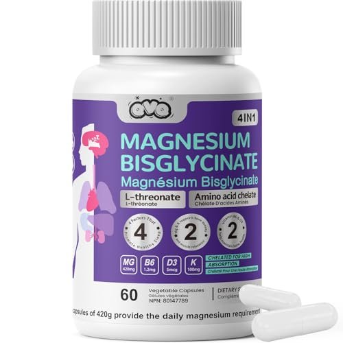 420 mg Magnesium Bisglycinat L-Threonat – Aminosäurechelat mit Vitaminen und Kalium – Hochabsorbierendes Magnesiumkomplex für Muskelentspannung, Knochen- & Gelenkunterstützung – 60 Kapseln