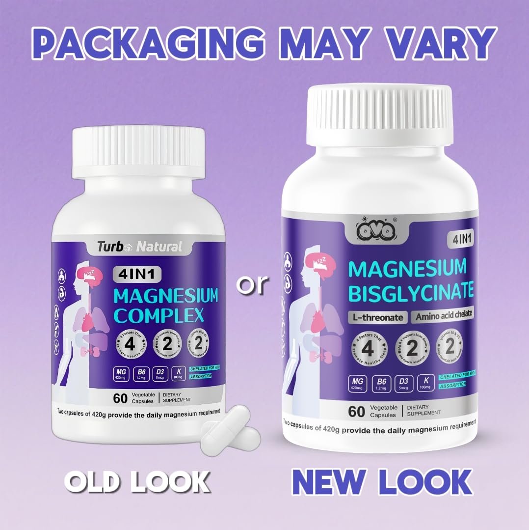 420 mg Magnesium Bisglycinat L-Threonat – Aminosäurechelat mit Vitaminen und Kalium – Hochabsorbierendes Magnesiumkomplex für Muskelentspannung, Knochen- & Gelenkunterstützung – 60 Kapseln