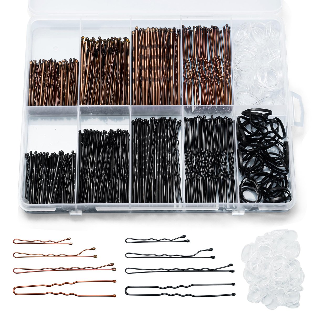 Scaups 400-teiliges Haarspangen-Set in Braun und Schwarz mit Haargummis – 1,38 Zoll, 2 Zoll, 2,36 Zoll Haarspangen und 2,36 Zoll U-förmige Haarnadeln für Frauen