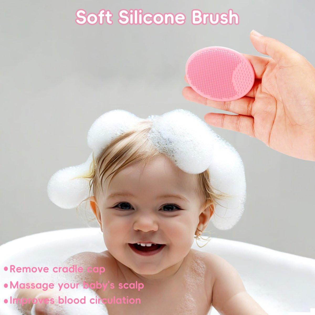 Baby Haarbürsten- und Kamm-Set, 4-teiliges Baby-Bürsten-Set mit weichen Borsten für Neugeborene und Kleinkinder (Pink)