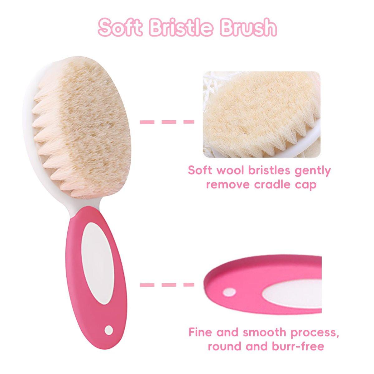 Baby Haarbürsten- und Kamm-Set, 4-teiliges Baby-Bürsten-Set mit weichen Borsten für Neugeborene und Kleinkinder (Pink)