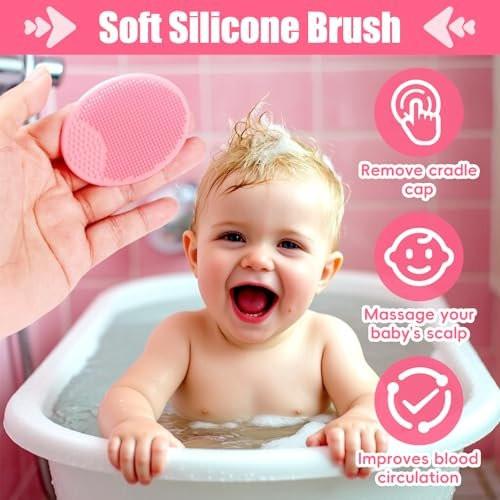 Baby Haarbürsten- und Kamm-Set, 4-teiliges Baby-Bürsten-Set mit weichen Borsten für Neugeborene und Kleinkinder (Pink)