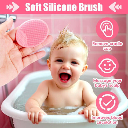 Baby Haarbürsten- und Kamm-Set, 4-teiliges Baby-Bürsten-Set mit weichen Borsten für Neugeborene und Kleinkinder (Pink)